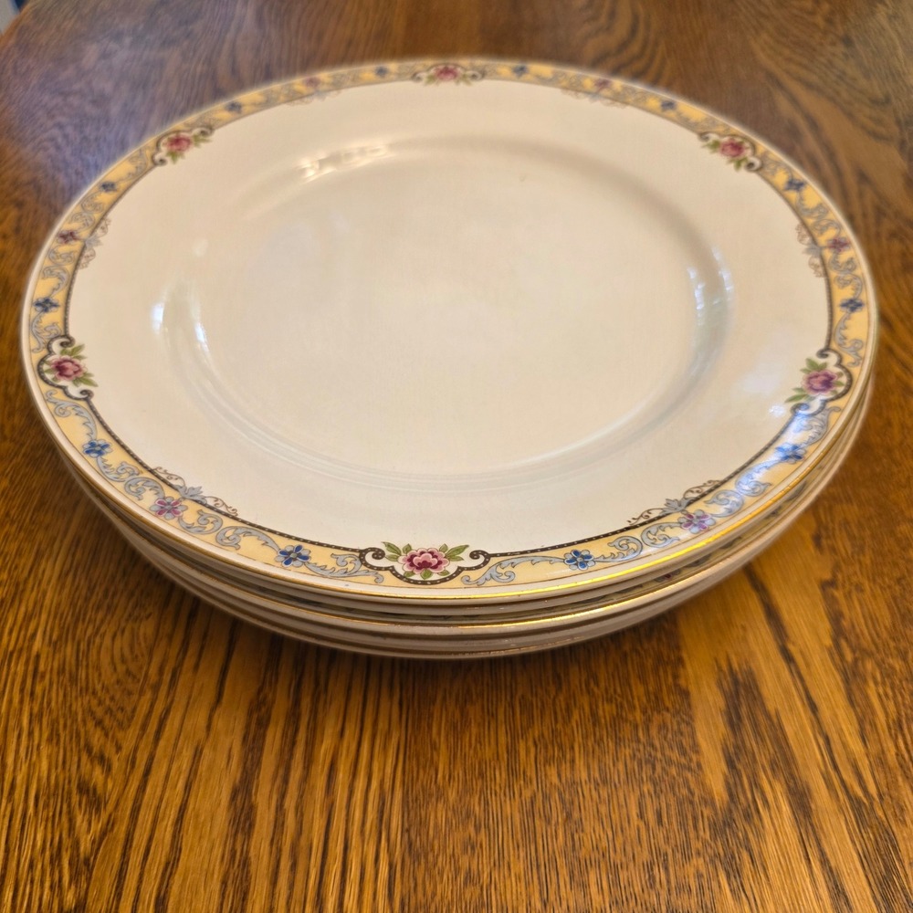 J&G‎ Meakin SOL 391413 Dinner Plates Antique Floral Gold Trim England 10 Inch